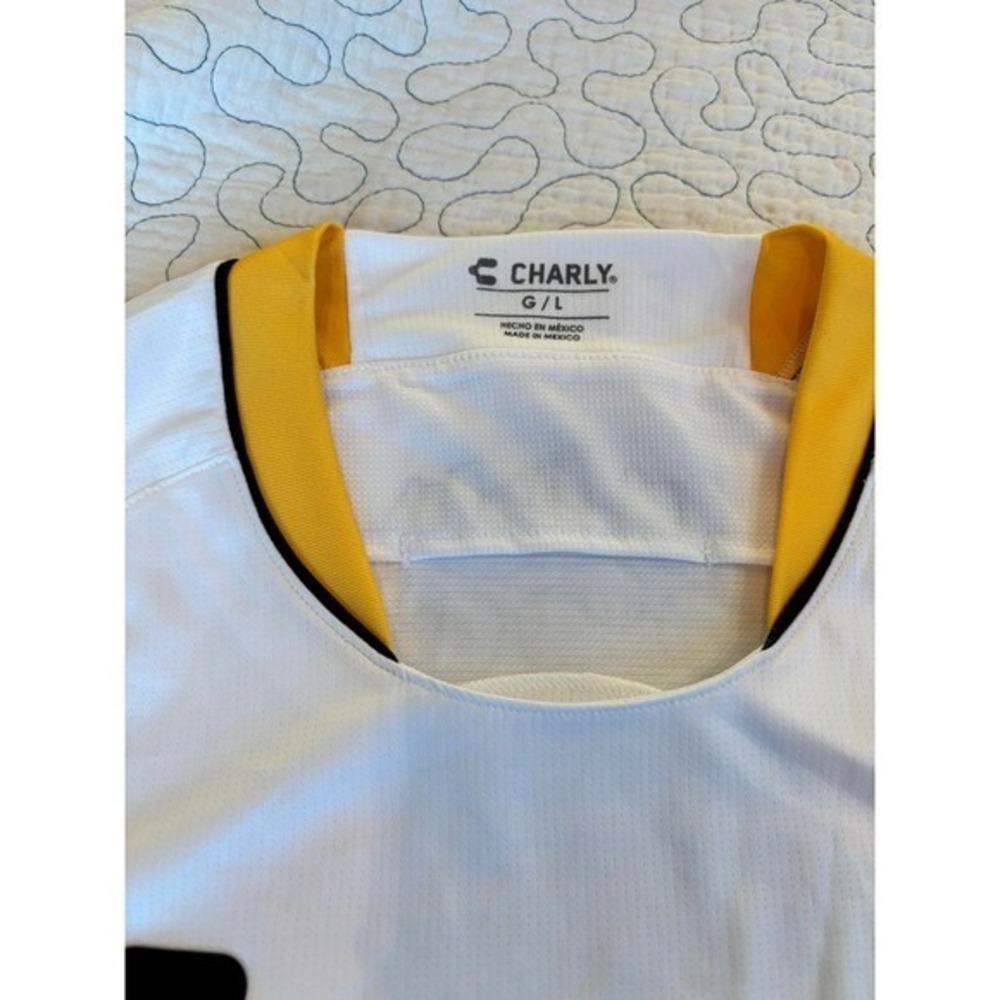 Charly Soccer Jersey Adult‎ G/L White Yellow AHN 84 Lumber New Tag - Picture 5 of 7